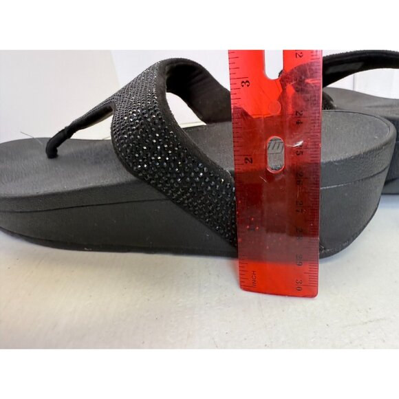 FitFlop Lottie Glitzy Shimmer Fabric Toe Thong Sandal Black NEW Size 10 - Picture 14 of 14